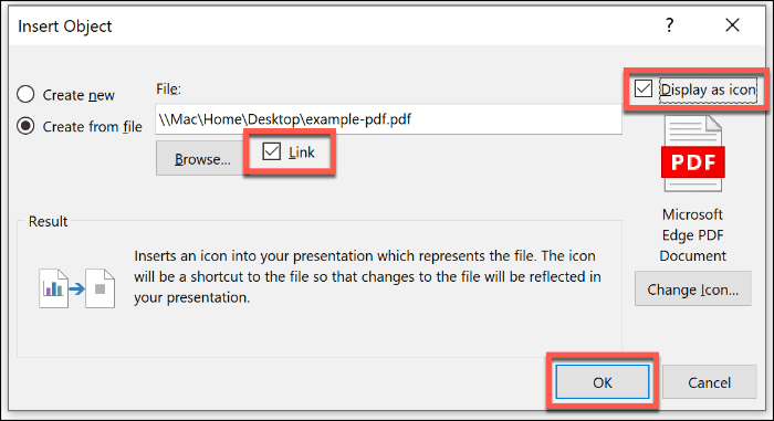 Infoga en PDF-fil som ett objekt i PowerPoint