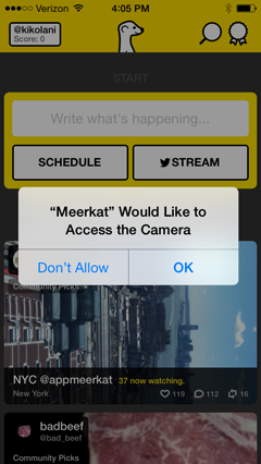 meerkat app tillstånd