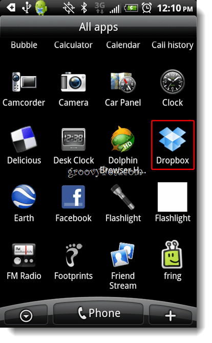 Android Dropbox Starta Dropbox-ikonen