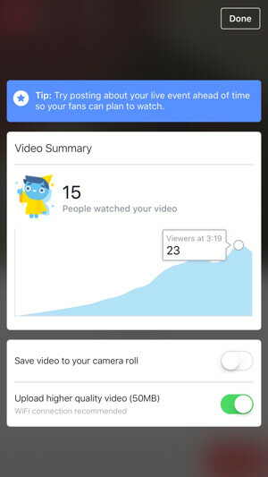 Facebook live video insikter för sidor