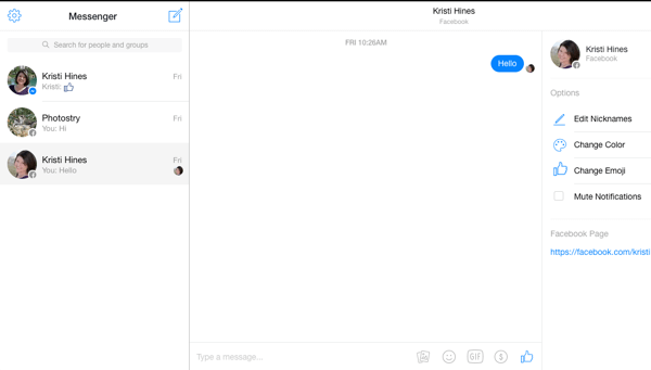 facebook messenger-skärm på skrivbordets webbläsare