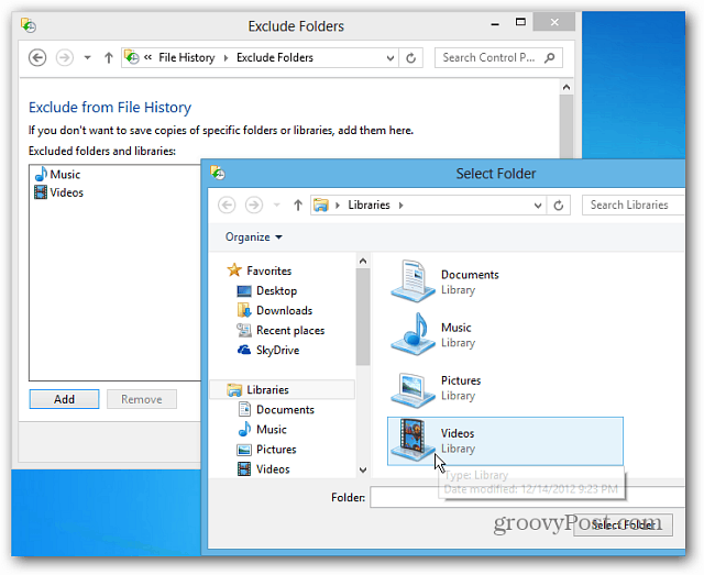 Konfigurera Windows 8-filhistorik för att återställa raderade filer