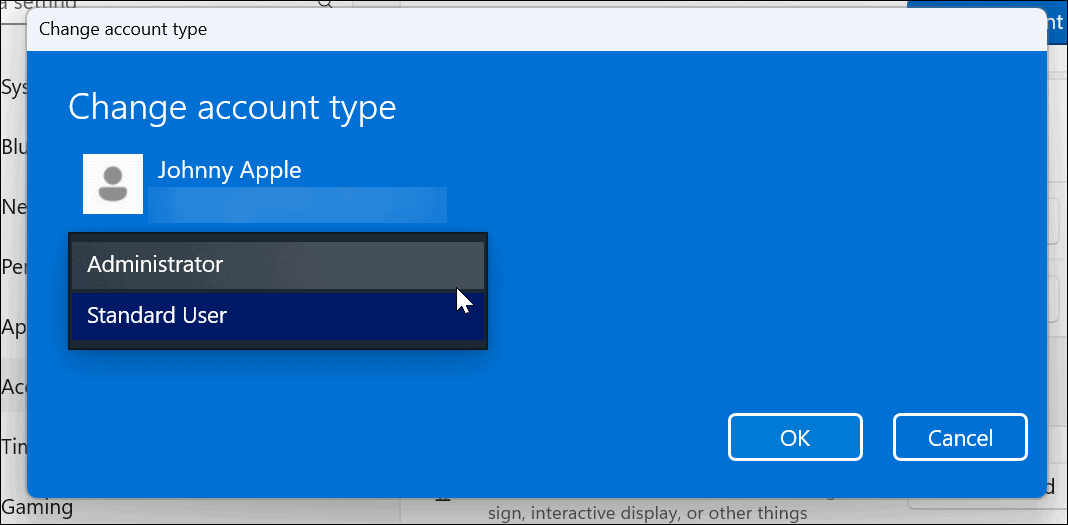 Ändra kontotyp i Windows 11