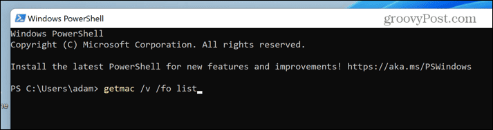 Windows 11 powershell getmac kommando