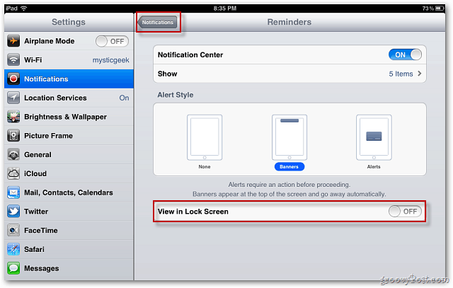 Apple iOS 5: Inaktivera aviseringar från visning på låsskärmen
