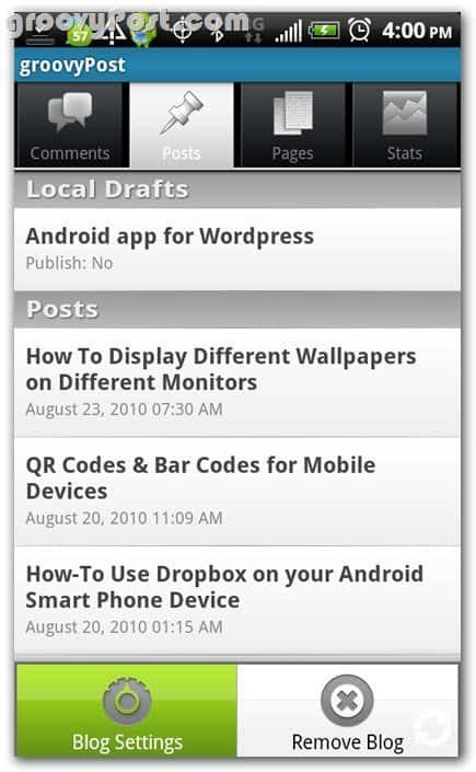 Wordpress på Android Posts granskning - utkast