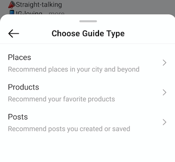 exempel instagram skapa guide välj guide typ meny som erbjuder alternativ för platser, produkter och postsexempel instagram skapa guide välj guide typ meny som erbjuder alternativ för platser, produkter och inlägg