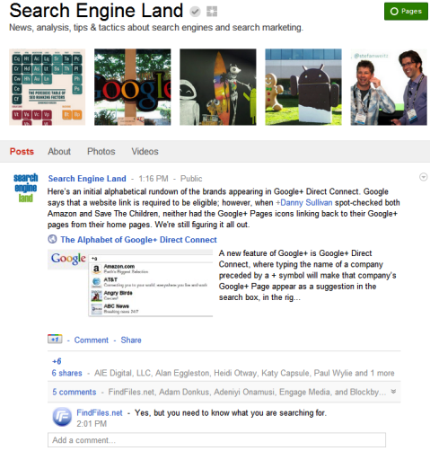 Google+ sidor - Sökmotormark
