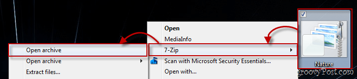 Windows 7-kontextmeny med 7-zip