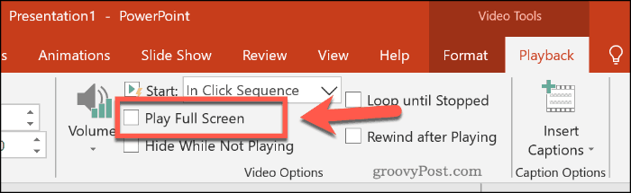 Ställa in en video för att spela helskärm i PowerPoint