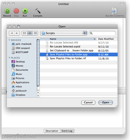 AppleScript Editor - SugarSync och iTunes
