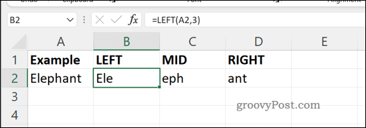 Exempel MID HÖGER och VÄNSTER formler i Excel