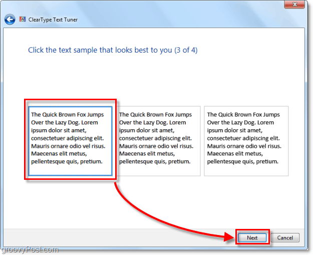 steg 3 för att kalibrera clearType i Windows 7