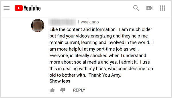 Amy Landino fick positiv feedback om sitt videoinnehåll från sin publik. Till exempel kommenterar en användare att hennes videor hjälper mig att förbli aktuell, lärande och involverad i världen. Jag är mer hjälpsam på mitt deltidsjobb också.
