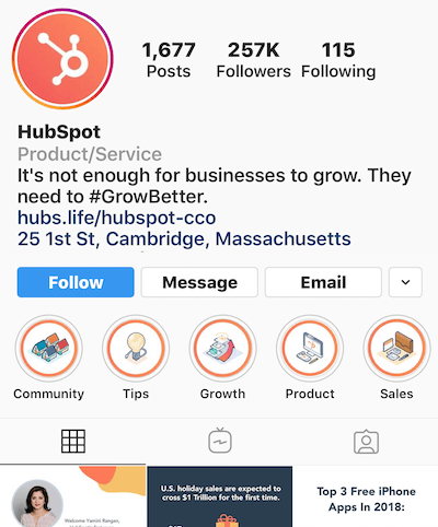 Instagram lyfter fram album på HubSpot-profilen