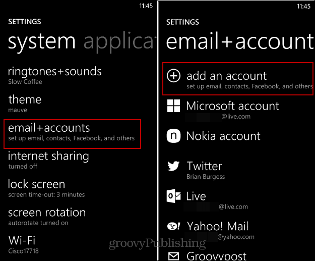Hur man ställer in e-post- och socialkonton på Windows Phone