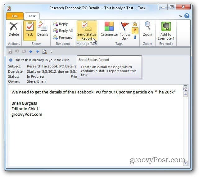 Hur man tilldelar uppgifter i Outlook 2010
