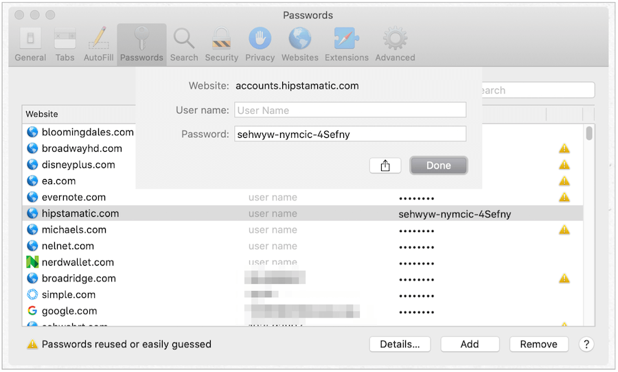 Mac-webblösenord