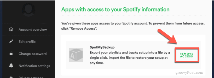 Återkalla SpotMyBackup-åtkomst till Spotify