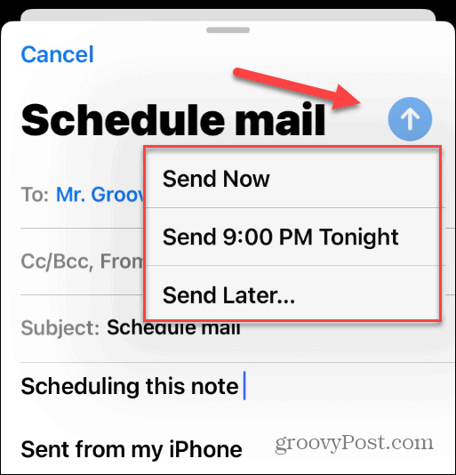 Schemalägg e-postmeddelanden på iPhone
