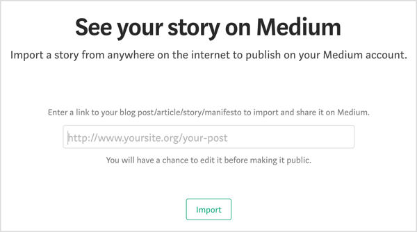 Ange webbadressen som pekar på blogginlägget du vill använda på Medium.