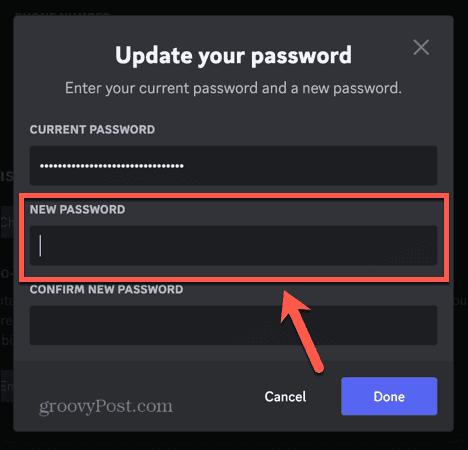 discord nytt lösenord