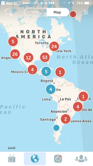Periscopes karta gör det enkelt för tittarna att hitta liveströmmar runt om i världen.