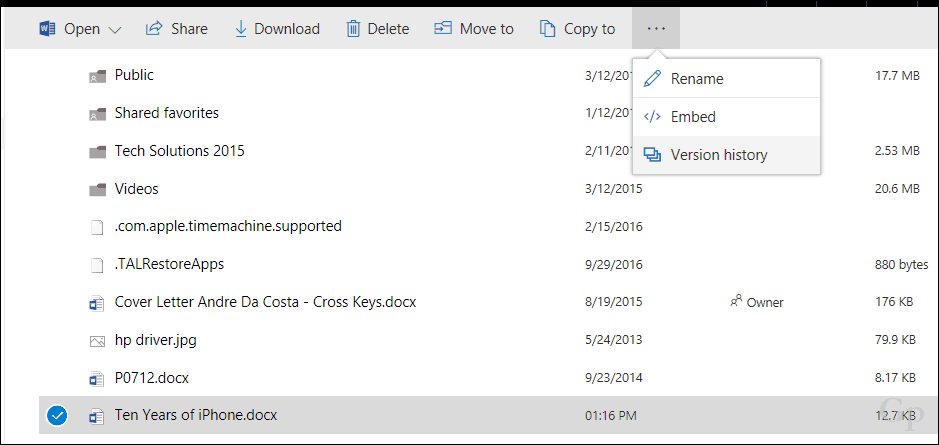 Återställ tidigare versioner av filer i OneDrive