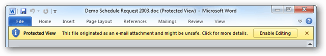 Inaktivera skyddad vy för Outlook-bilagor