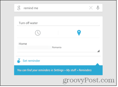Google Now-påminnelse om platsuppsättning
