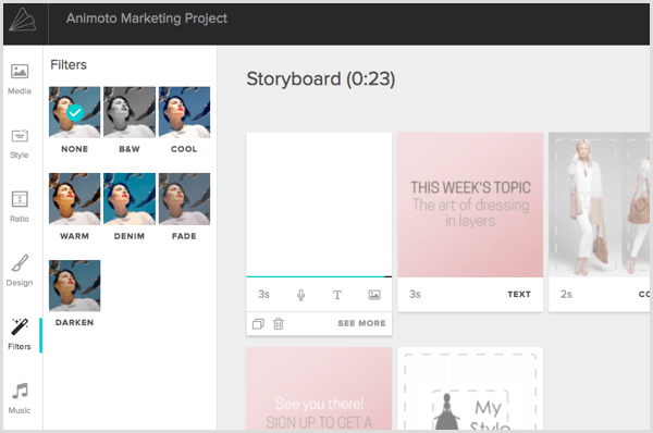 Animoto tillämpa filter på bilden