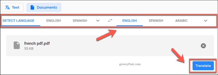 Översättning av ett dokument med Google Translate