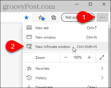 Välj Nytt InPrivate-fönster i Edge