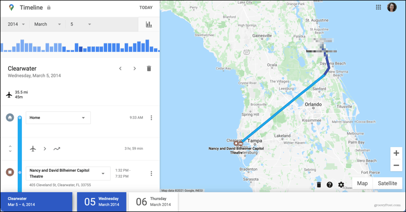 Reseinformation på Google Maps tidslinje