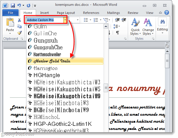 välj ett teckensnitt i word 2010