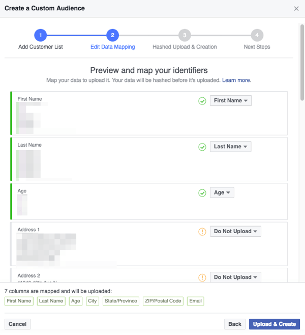 Se till att fälten Facebook upptäcker i din CSV-fil är korrekt mappade till kategorier som Facebook förstår.