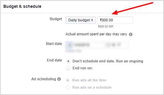 Ställ in en daglig budget för din Facebook-annonskampanj.