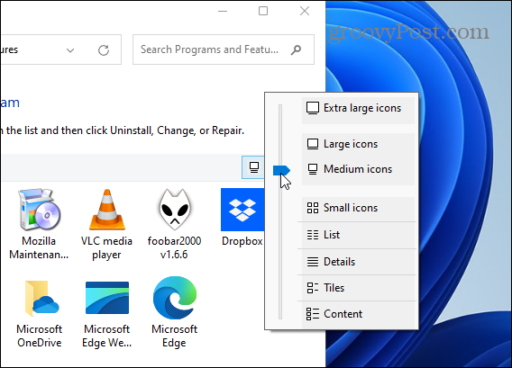 Ändra kontrollpanel för appikonstorlek Windows 11