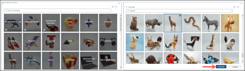 Sök och bläddra bland 3D -modeller i Microsoft Office