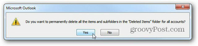 Töm automatiskt tomma raderade objekt i Outlook 2010 vid utgång