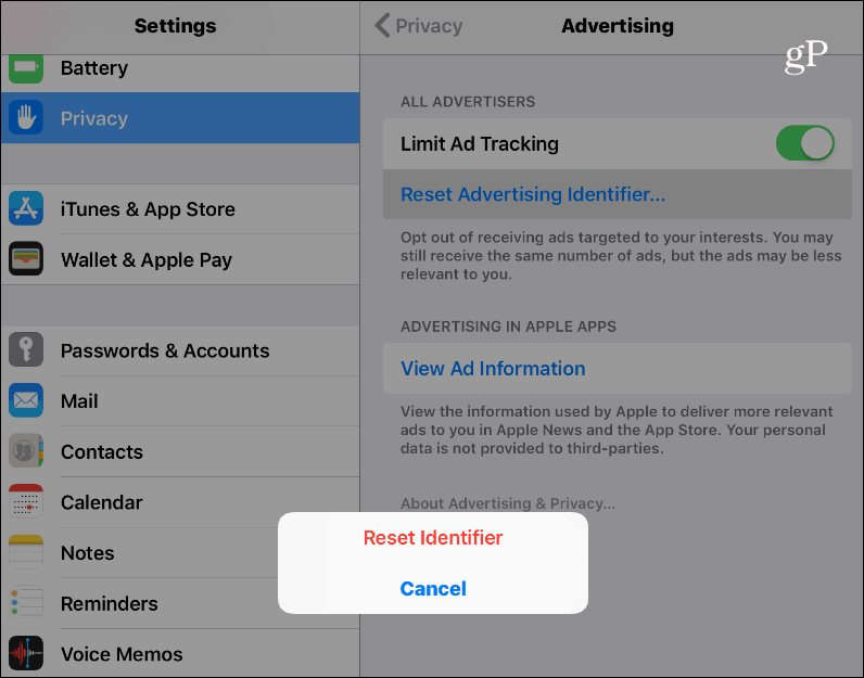 Återställ annons-ID iOS