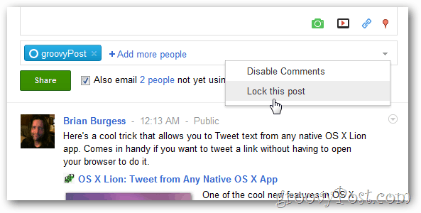 Lås eller blockera kommentarer på google + post