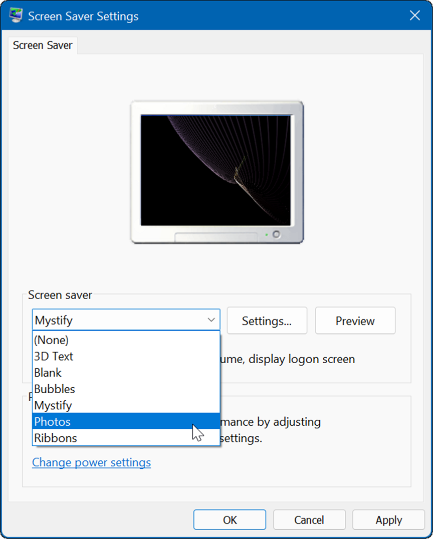 skärmsläckarinställningar ställer in foton som skärmsläckare i Windows
