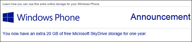 Användare av Windows Phone får 20 GB gratis SkyDrive-utrymme