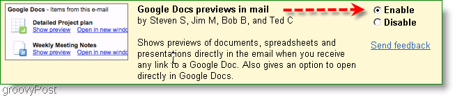 google docs-förhandsvisningar kan aktiveras i Labs-inställningarna