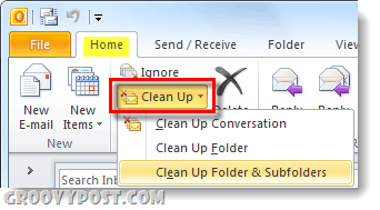 städa upp din mapp eller konversationer i Outlook 2010