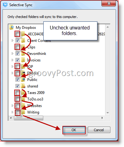 Windows Selective Sync Dropbox-mappval