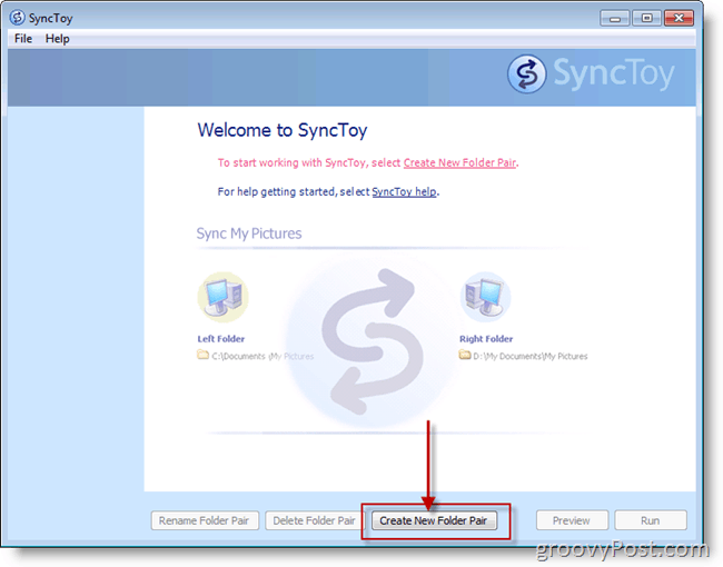 Microsoft SyncToy Skapa en ny skärmbild av mappspar