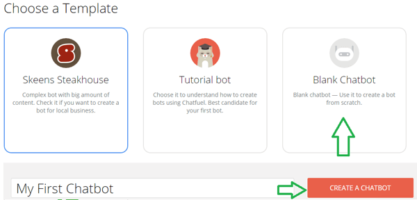 Välj en Chatfuel-mall eller skapa en tom chatbot.