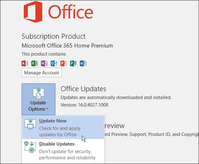 Office 2016-uppdatering